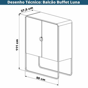 Balcao Buffet Organico Luna Artesano 90 cm -larg- em MDP Hanover Duas Portas Base Metal Dourado -6-